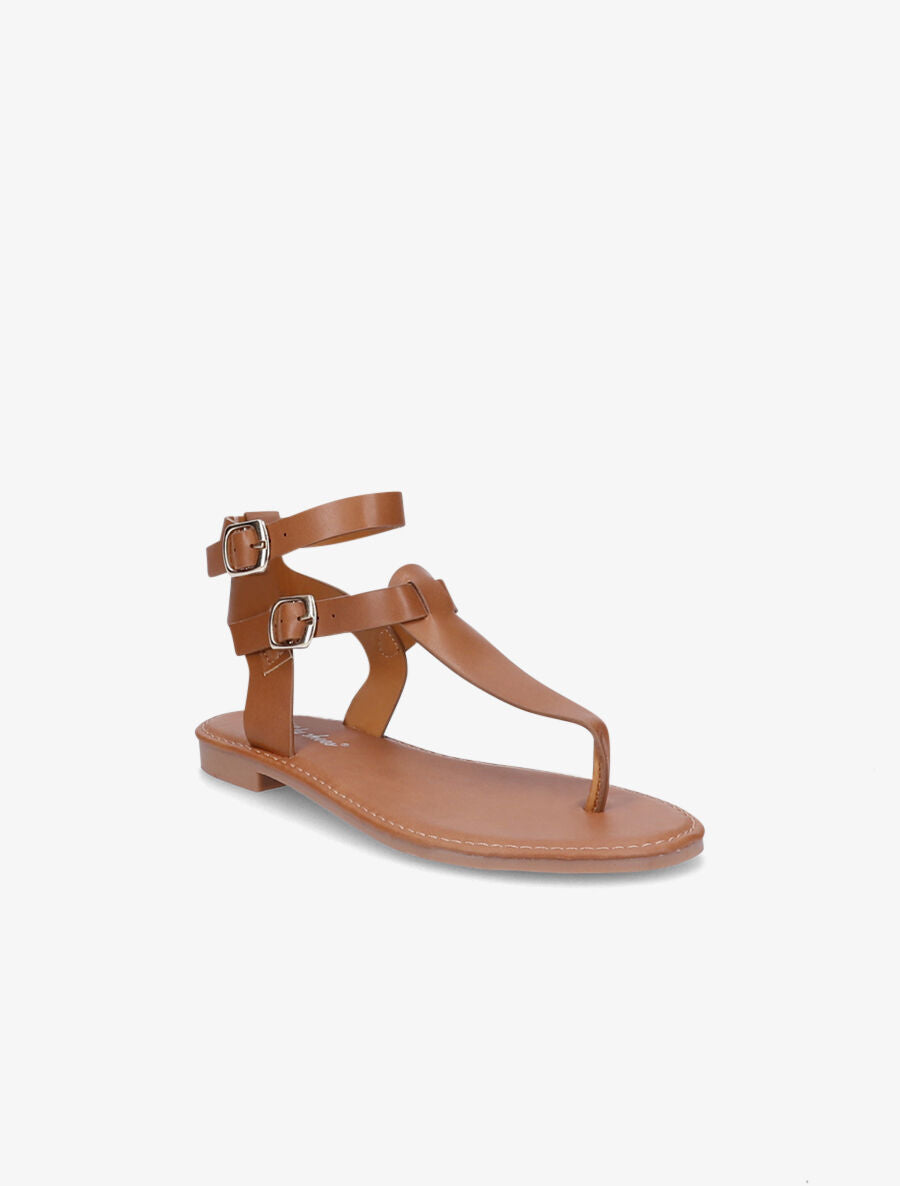 Nu-pieds en simili à double brides - Camel - 2