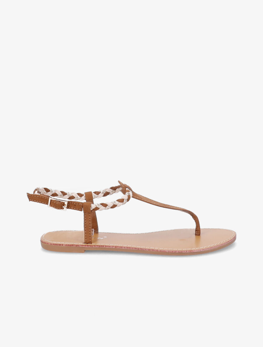 Nu-pieds en simili à bride tressée irisée - Camel - 2