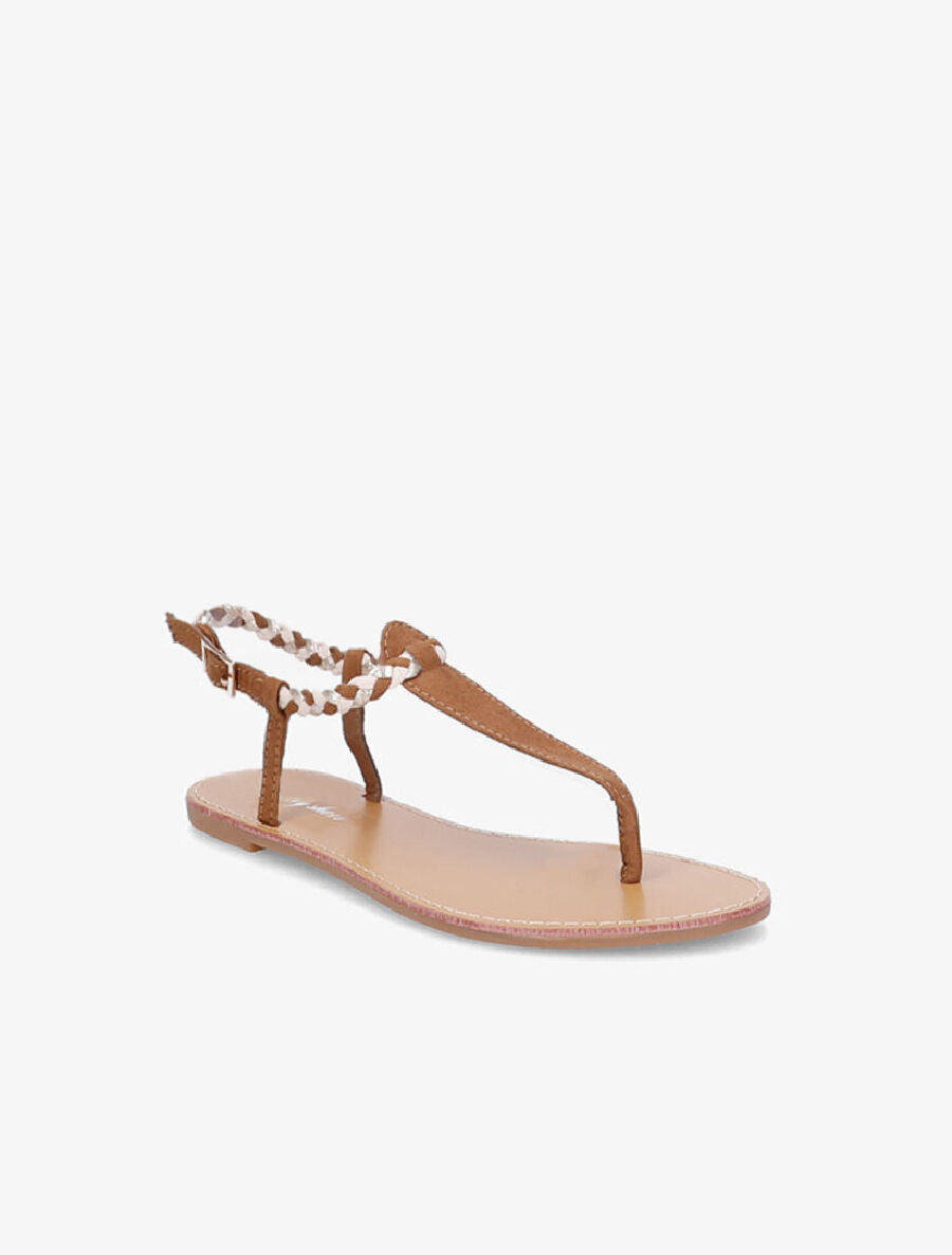 Nu-pieds en simili à bride tressée irisée - Camel - 1