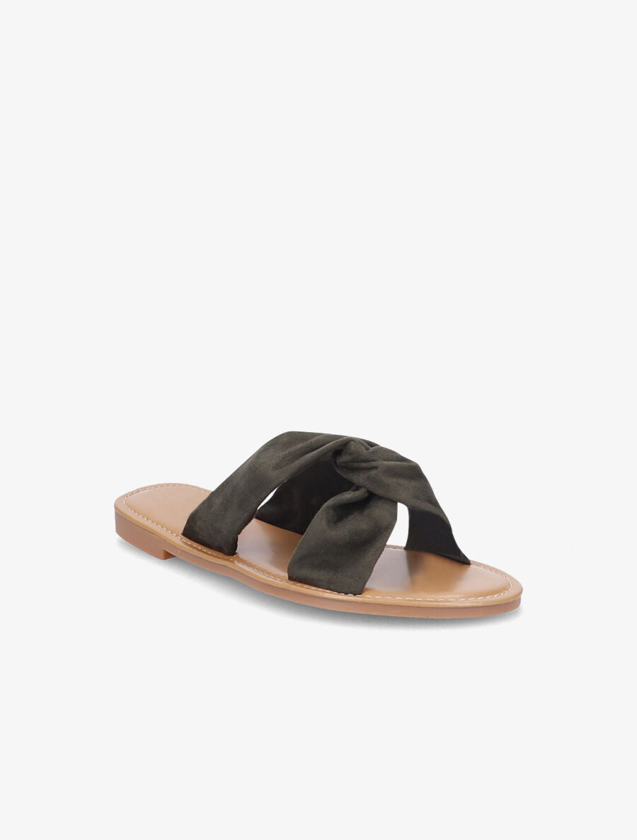 Mules en suédine à brides croisées - Kaki - 2