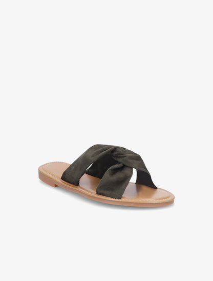Mules en suédine à brides croisées - Kaki - 2