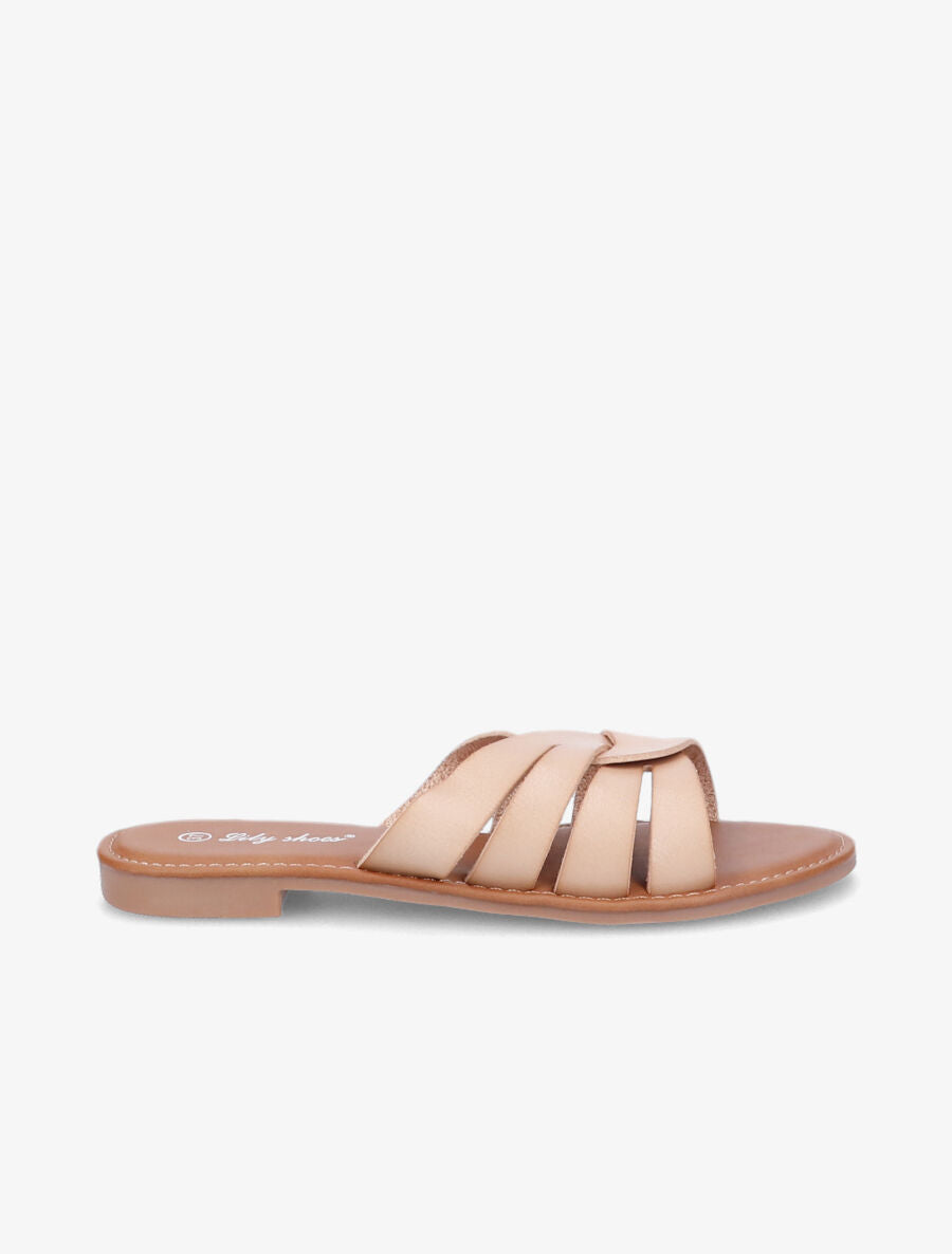 Mules plates à brides croisées stylisées - Beige - 1