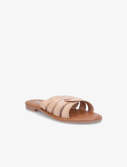 Mules plates à brides croisées stylisées - Beige - 2