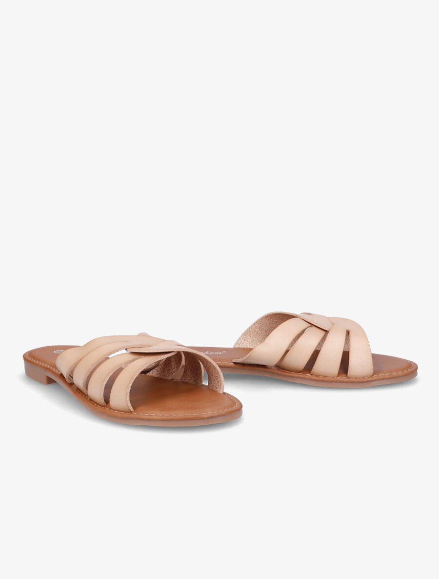 Mules plates à brides croisées stylisées - Beige - 4