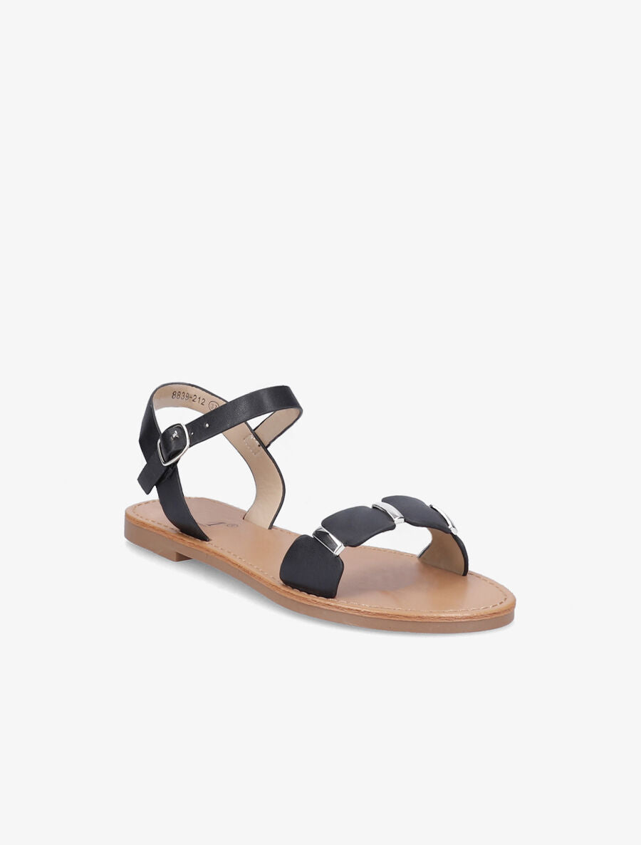 Nu-pieds à ganses stylisées à détail métallique - Noir - 1