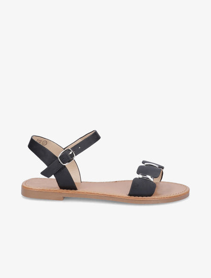 Nu-pieds à ganses stylisées à détail métallique - Noir - 2