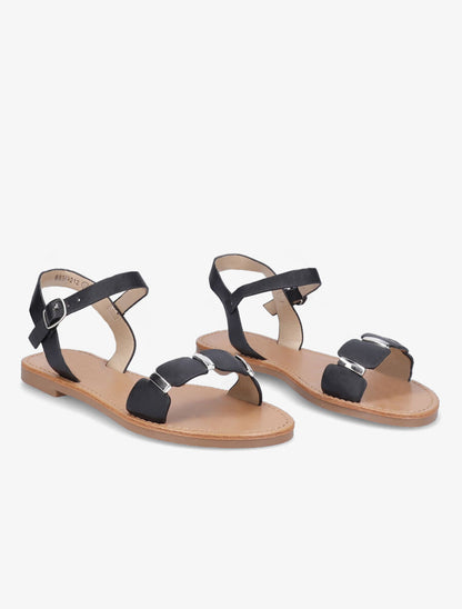 Nu-pieds à ganses stylisées à détail métallique - Noir - 4