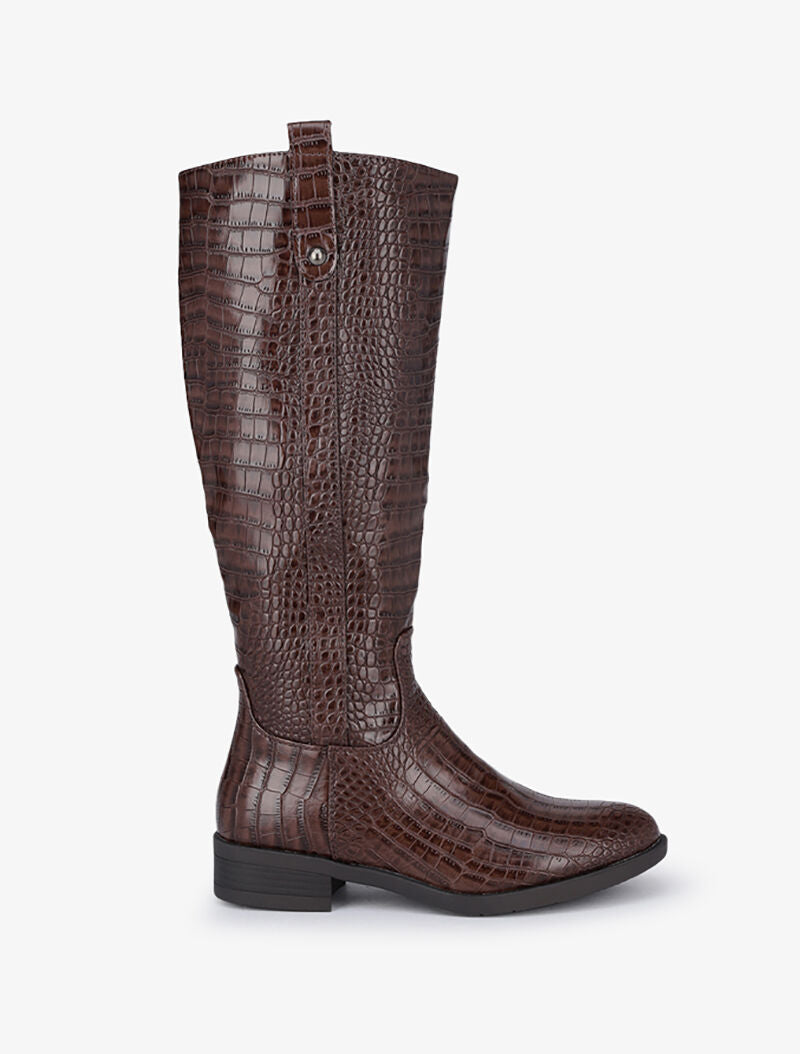 Bottes cavalières effet croco - Marron - 2