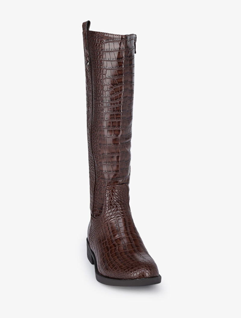 Bottes cavalières effet croco - Marron - 3