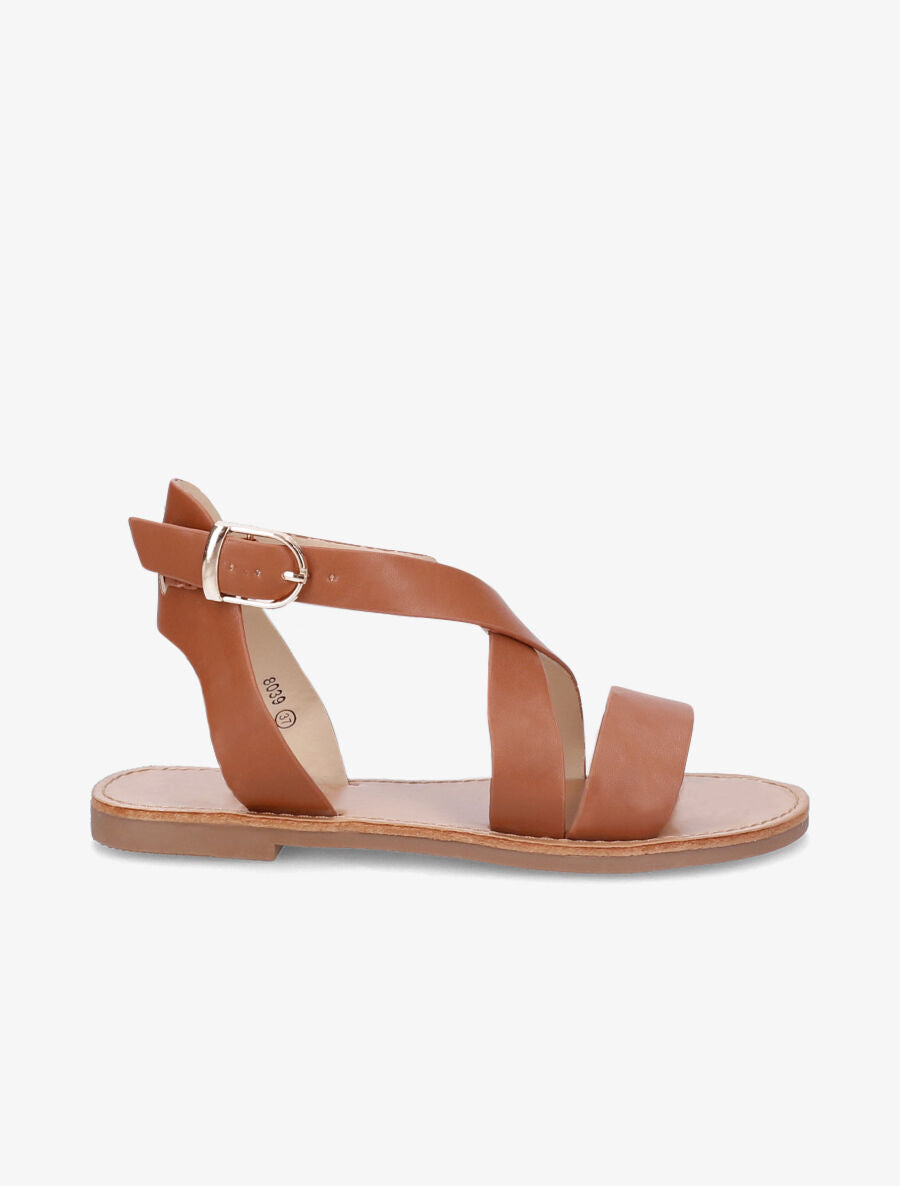Sandales en simili à brides croisées - Camel - 2