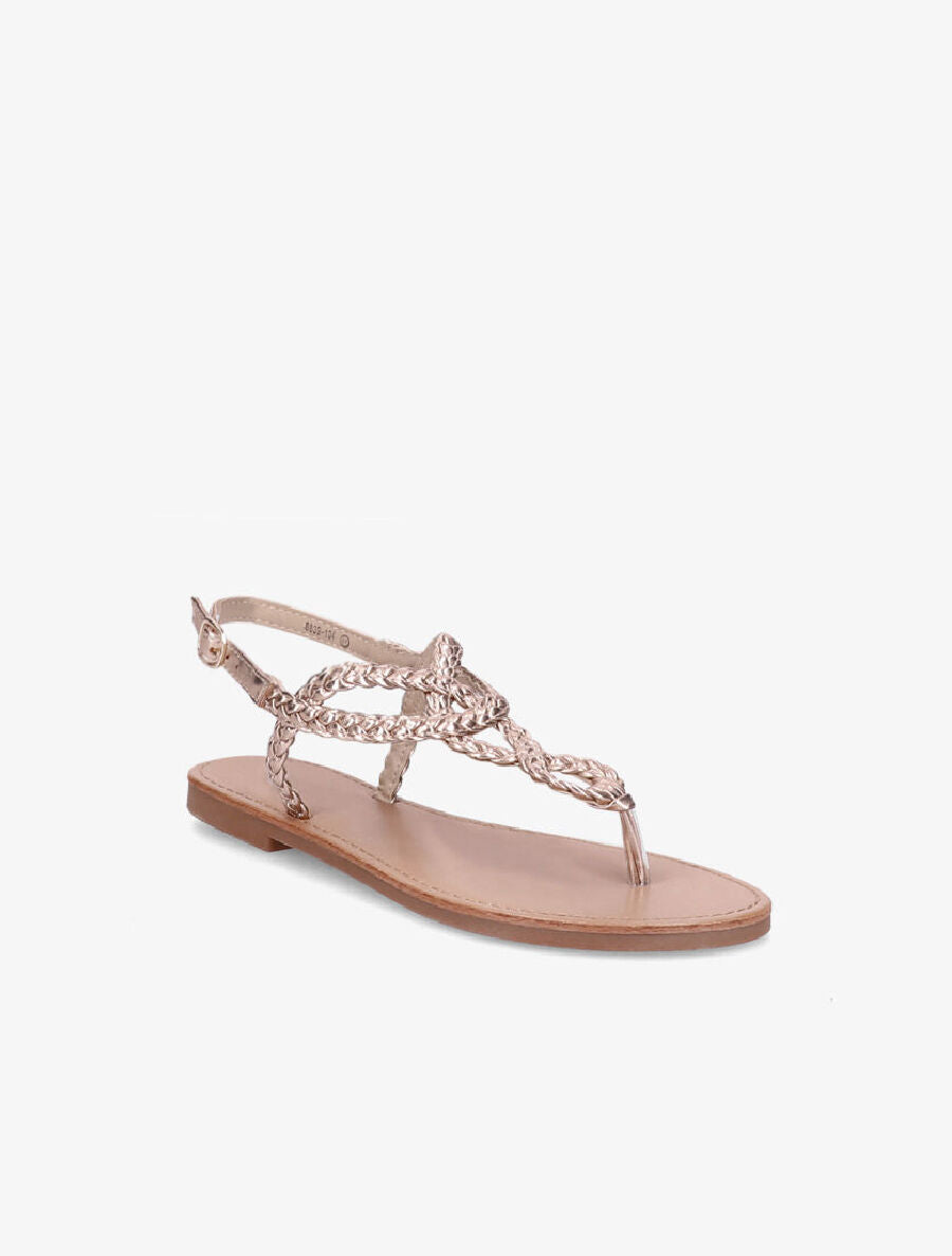Nu-pieds à bride en T tressée - Rose gold - 5
