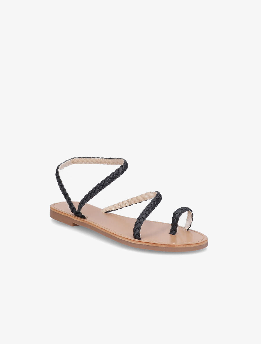 Nu-pieds en simili tressé - Noir - 2