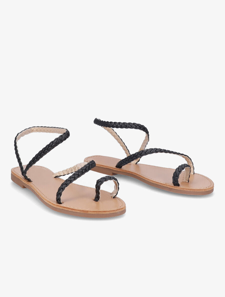 Nu-pieds en simili tressé - Noir - 5