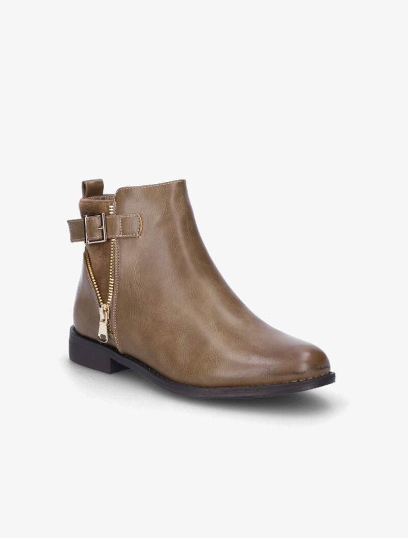 Bottines à détail zip et sangle - Taupe - 3
