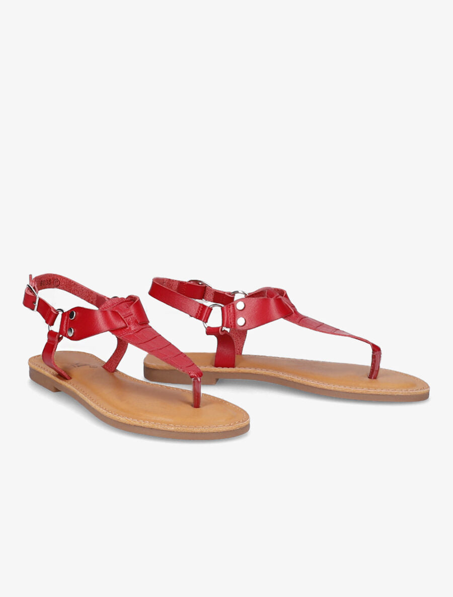 Nu pieds à bride en T effet croco - Rouge - 4