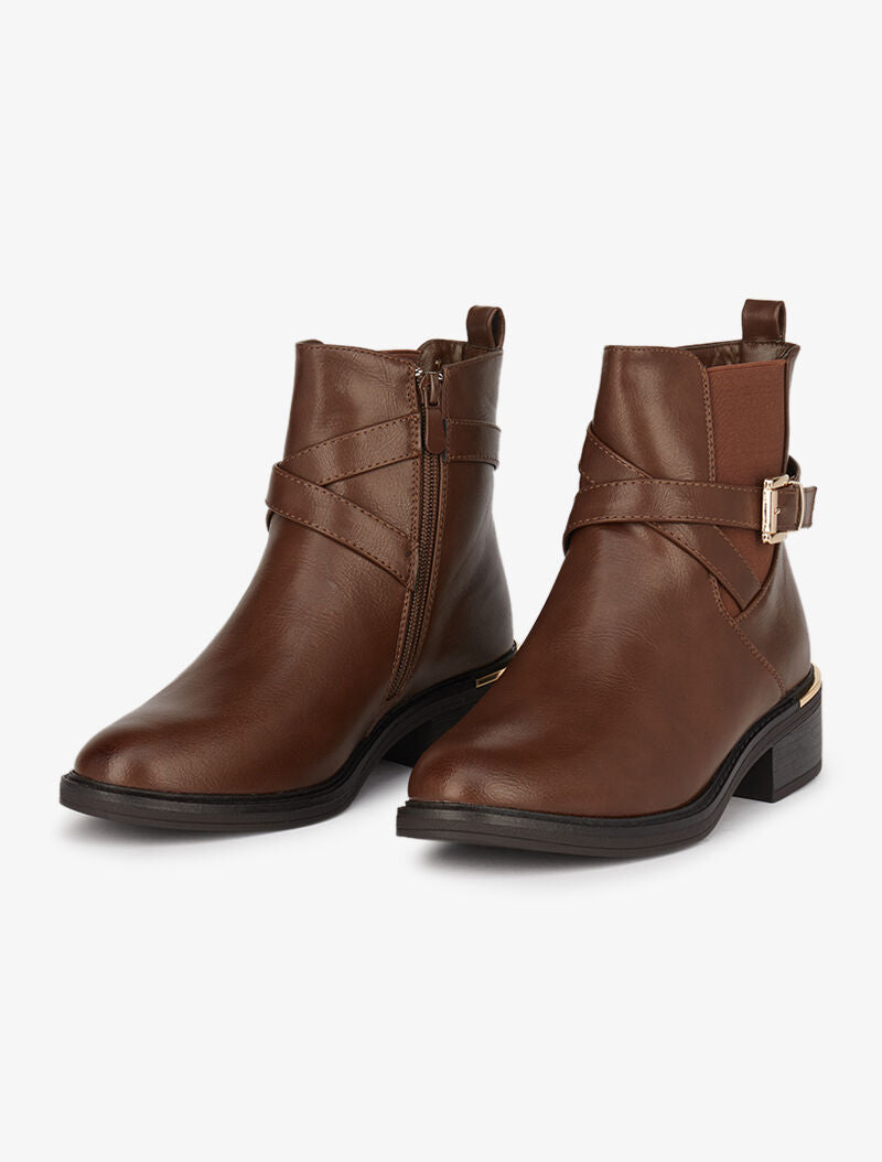 Bottines à détails dorés - Marron - 1