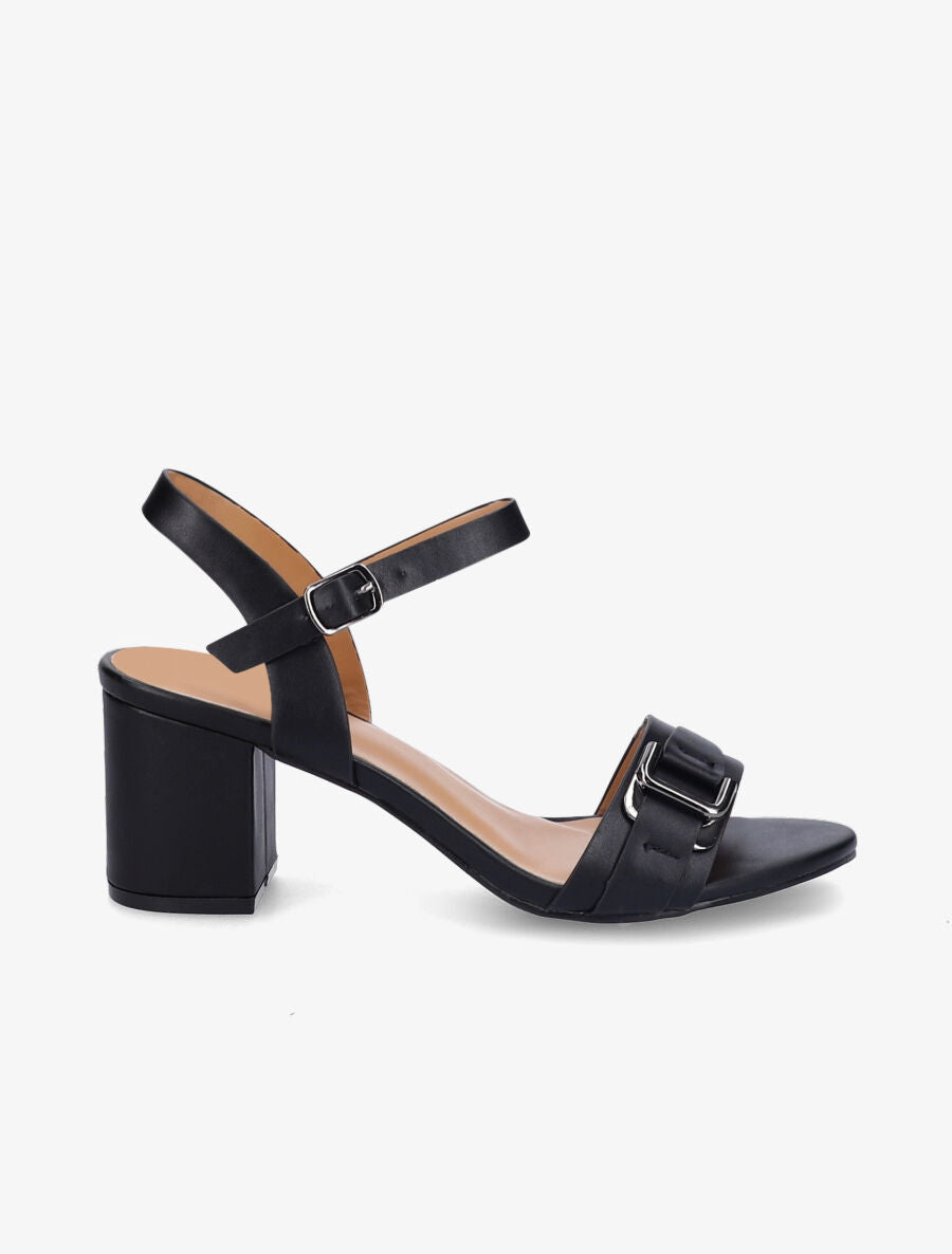 Sandales à talons et brides à boucle métallique - Noir - 1