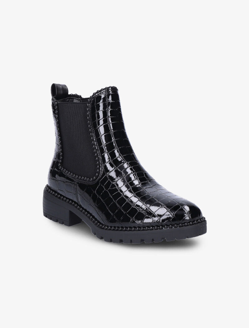Boots effet croco vernis et détail billes noires - Noir - 3