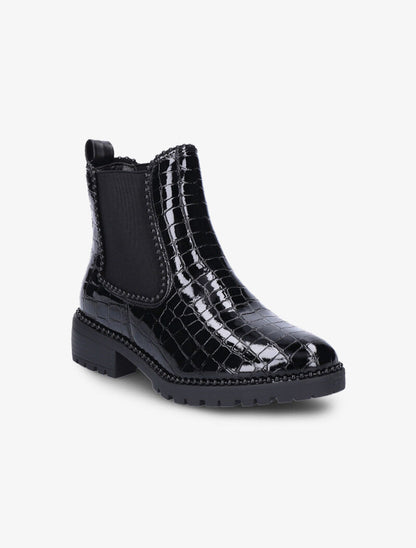 Boots effet croco vernis et détail billes noires - Noir - 3