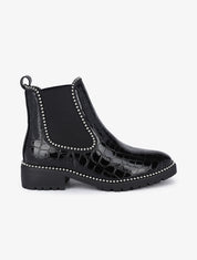 Boots effet croco vernis et détail billes argentées - Noir/argent - 5