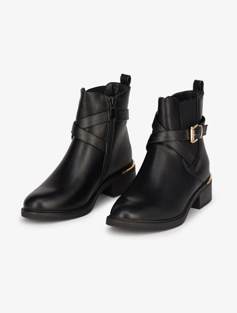 Bottines à détails dorés - Noir - 1