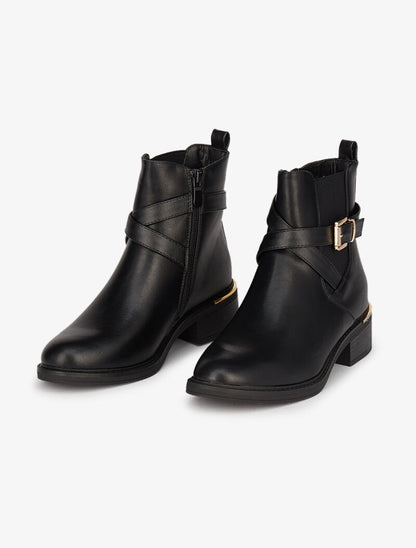 Bottines à détails dorés - Noir - 1