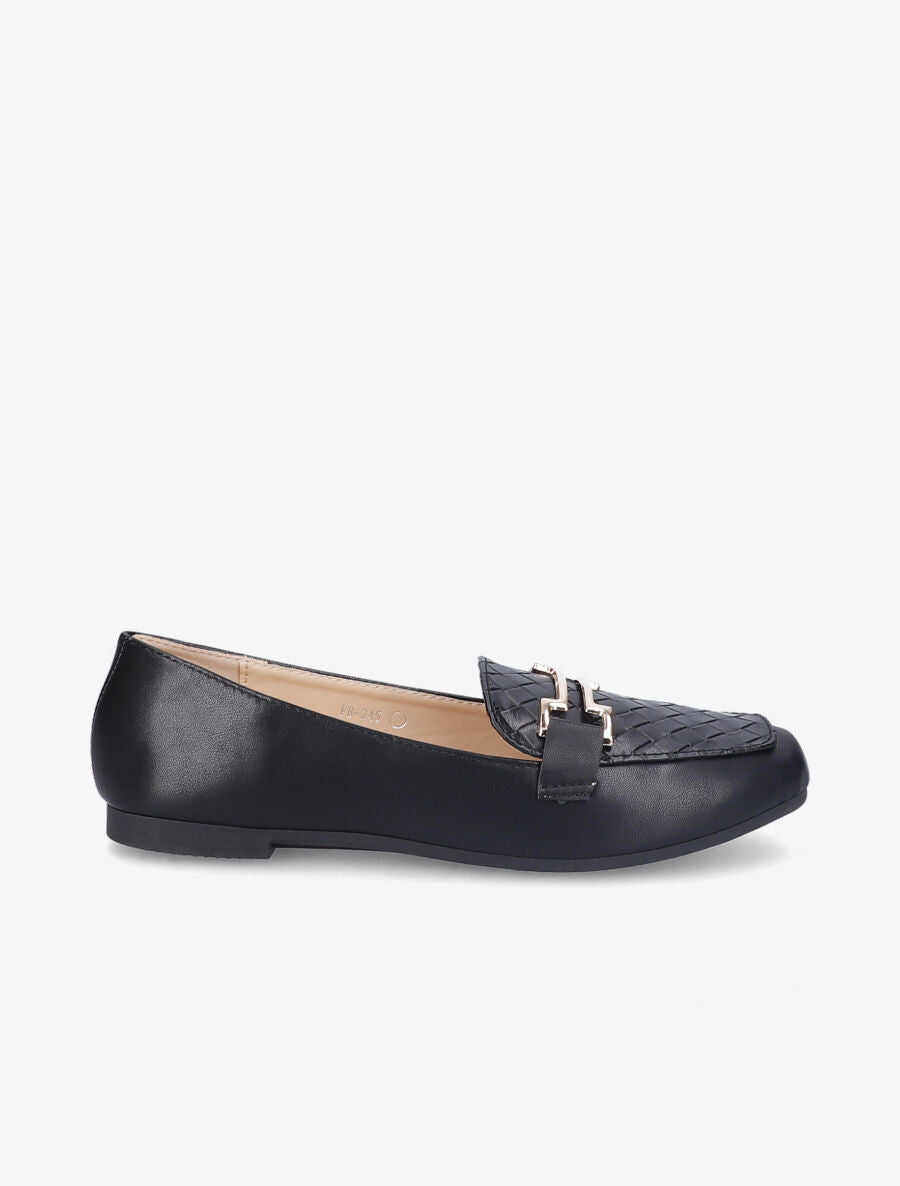 Mocassins à boucle en simili tressé - Noir - 2