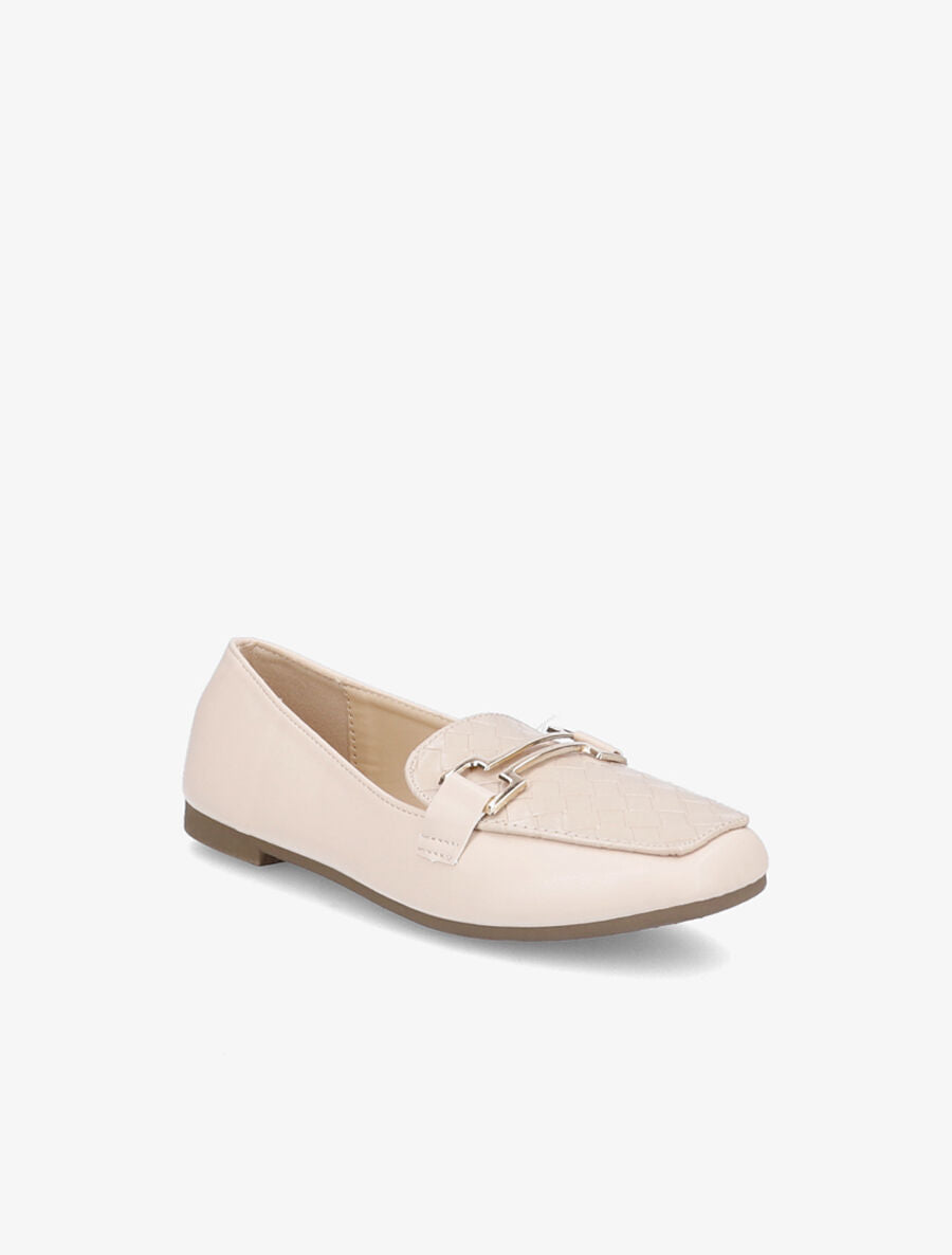 Mocassins à boucle en simili tressé - Beige - 1