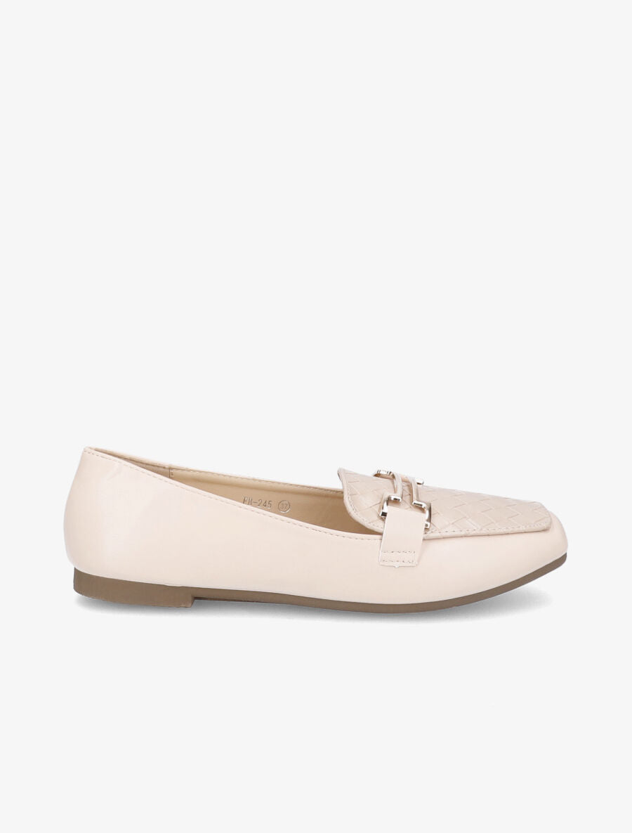 Mocassins à boucle en simili tressé - Beige - 2