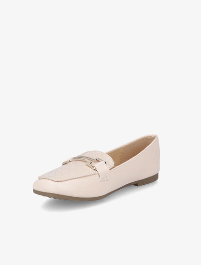 Mocassins à boucle en simili tressé - Beige - 3