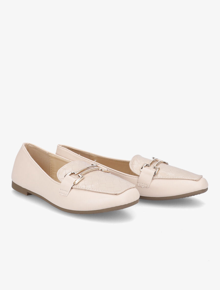 Mocassins à boucle en simili tressé - Beige - 4