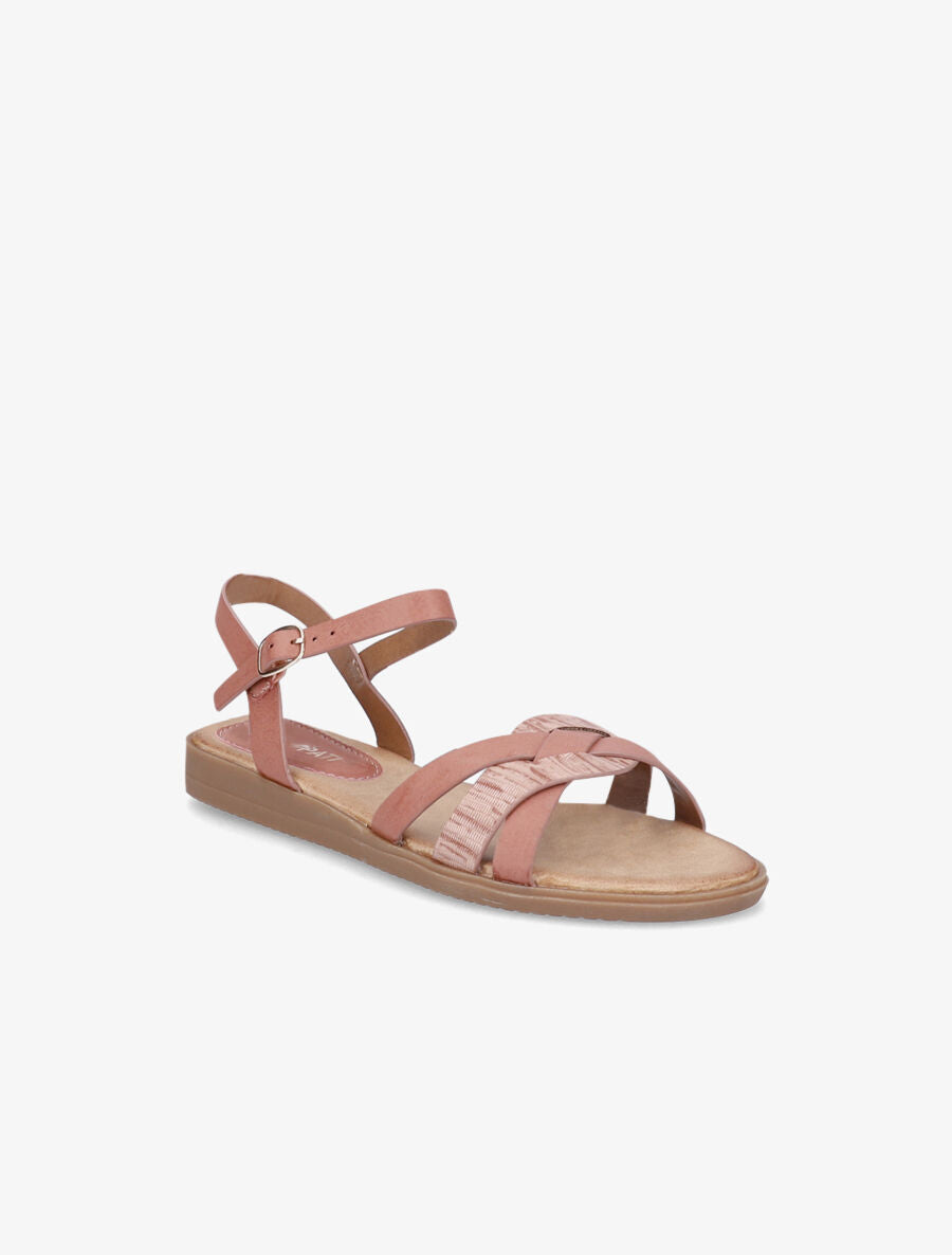 Sandales à brides bi-matière entrelacées - Rose - 1