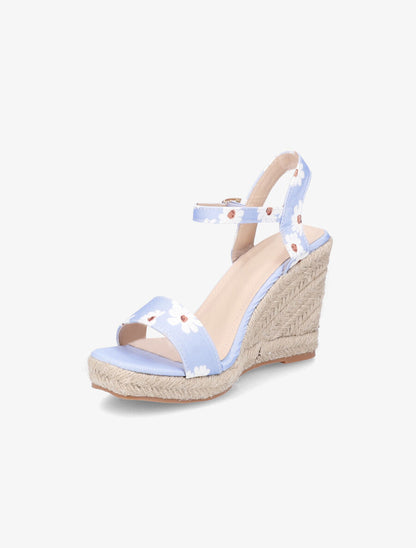 Sandales compensées imprimé pâquerettes - Bleu ciel - 3