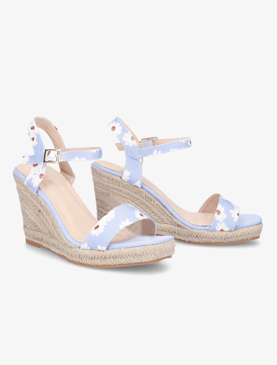 Sandales compensées imprimé pâquerettes - Bleu ciel - 4