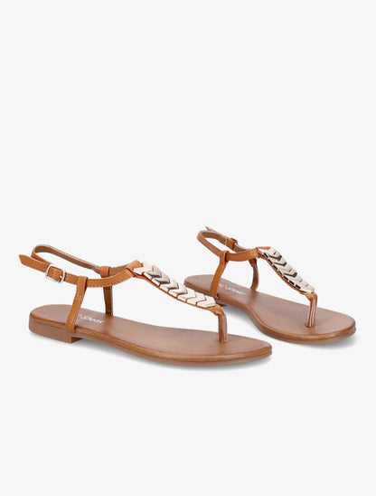 Nu-pieds à bride en T métallique - Camel - 4