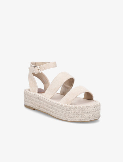 Nu-pieds en suédine à double ganses - Beige - 2