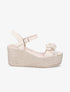 Sandales en suédine à ganses ornées de fleurs - Beige - 1