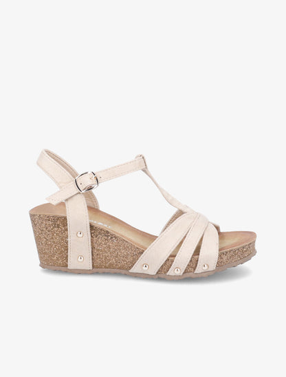 Sandales à talons compensés effet liège - Beige - 5