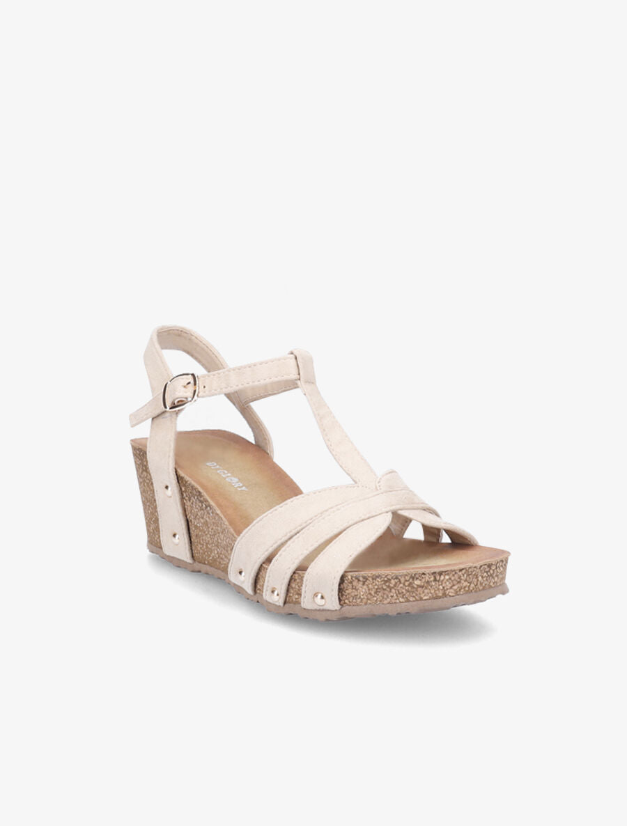 Sandales à talons compensés effet liège - Beige - 2