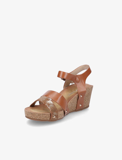 Sandales en simili à talons effet liège - Camel - 3