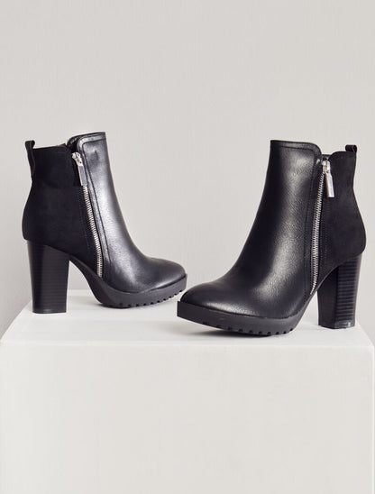 Bottines montantes bimatière - Noir - 5