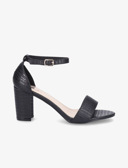 Sandales en simili mat effet croco - Noir - 1