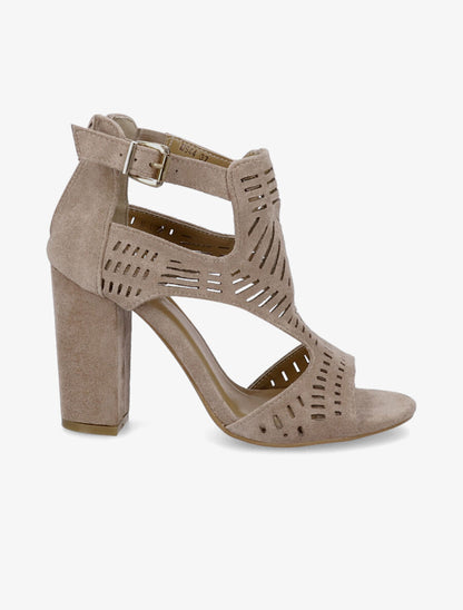 Sandales à talon et ganses ajourées stylisées - Taupe - 1