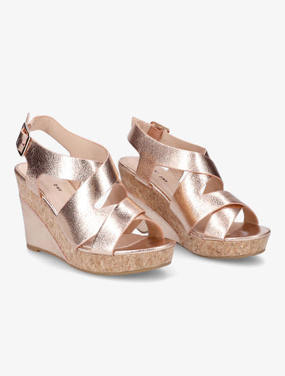 Sandales compensées à brides entrelacées - Rose gold - 4