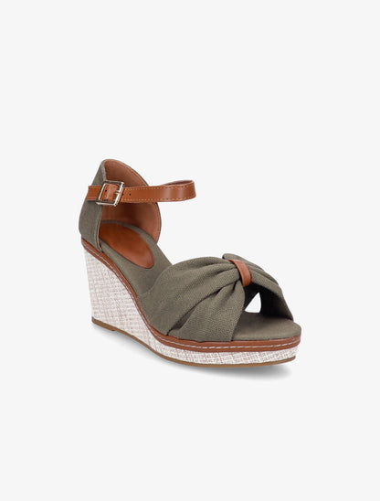 Sandales compensées à ganse style noeud - Kaki - 2