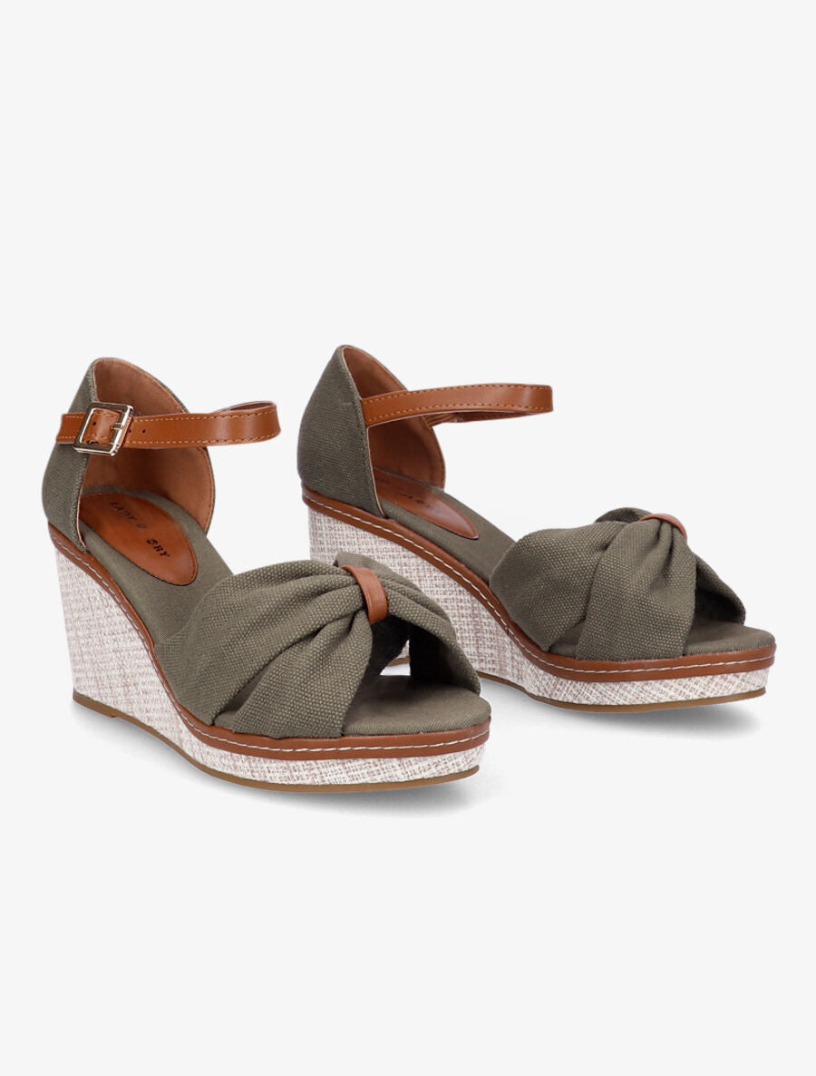 Sandales compensées à ganse style noeud - Kaki - 4