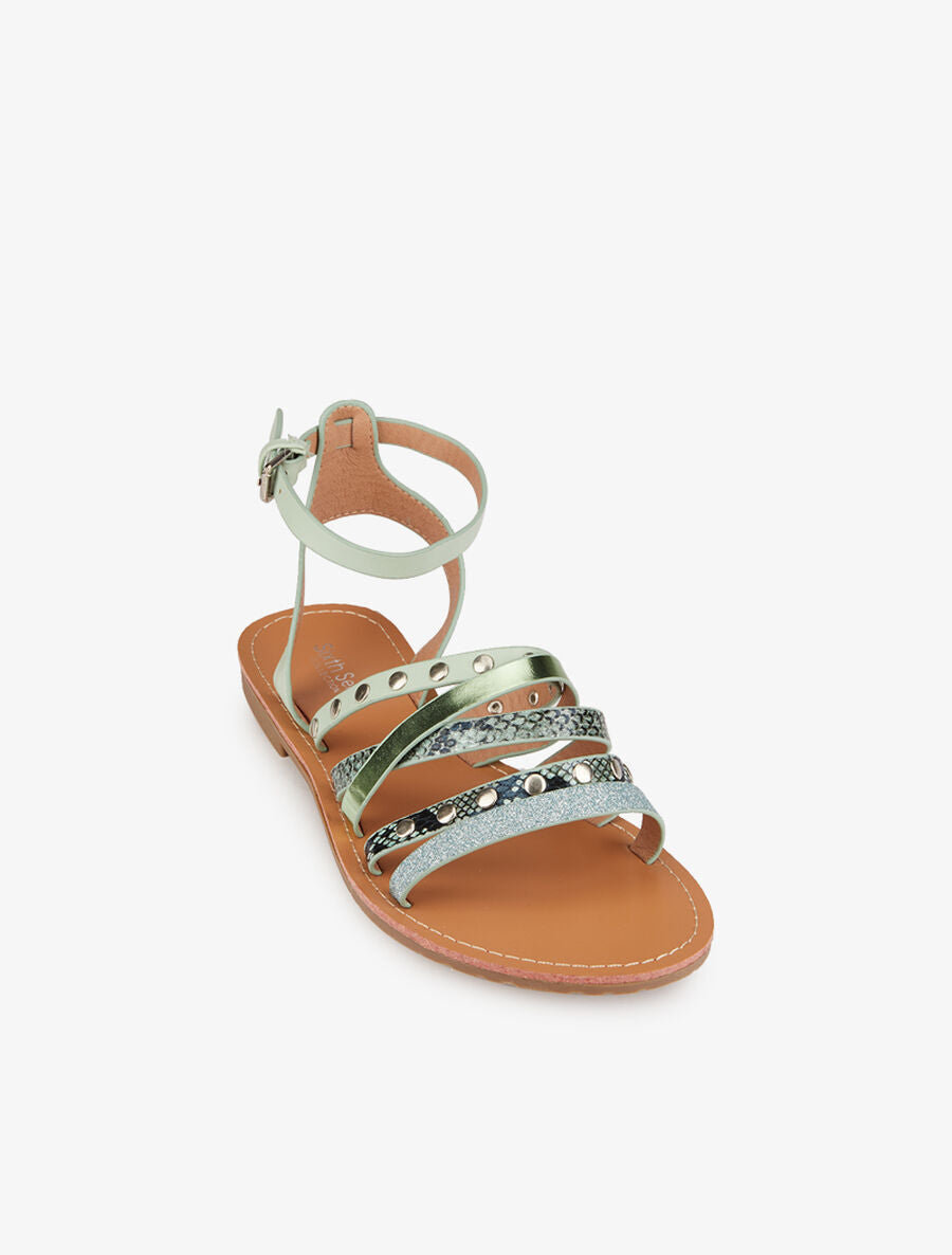 Nu-pieds multi brides stylisées - Vert - 1