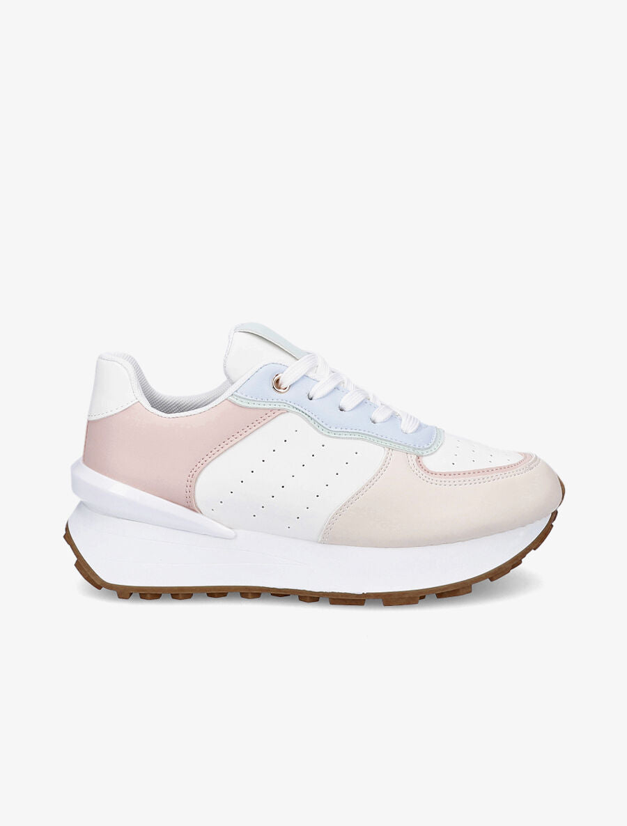 Sneakers en simili à empiècement stylisé - Beige - 5