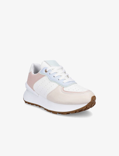 Sneakers en simili à empiècement stylisé - Beige - 2