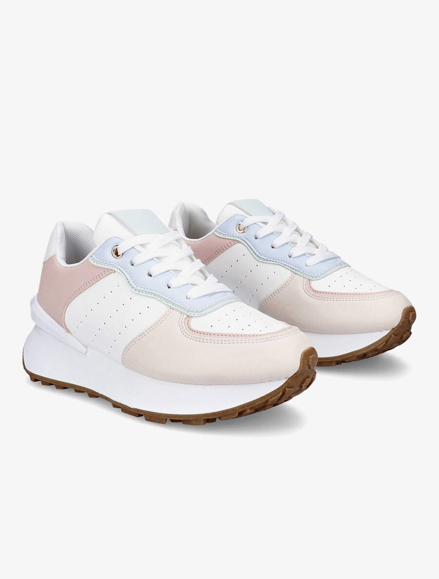 Sneakers en simili à empiècement stylisé - Beige - 4